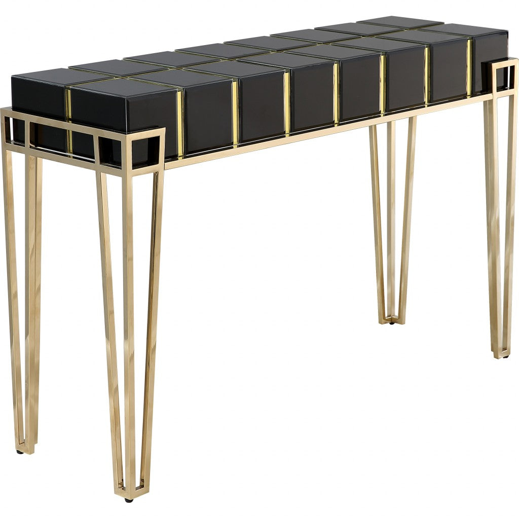 47" Black and Gold Mirrored Glass Console Table