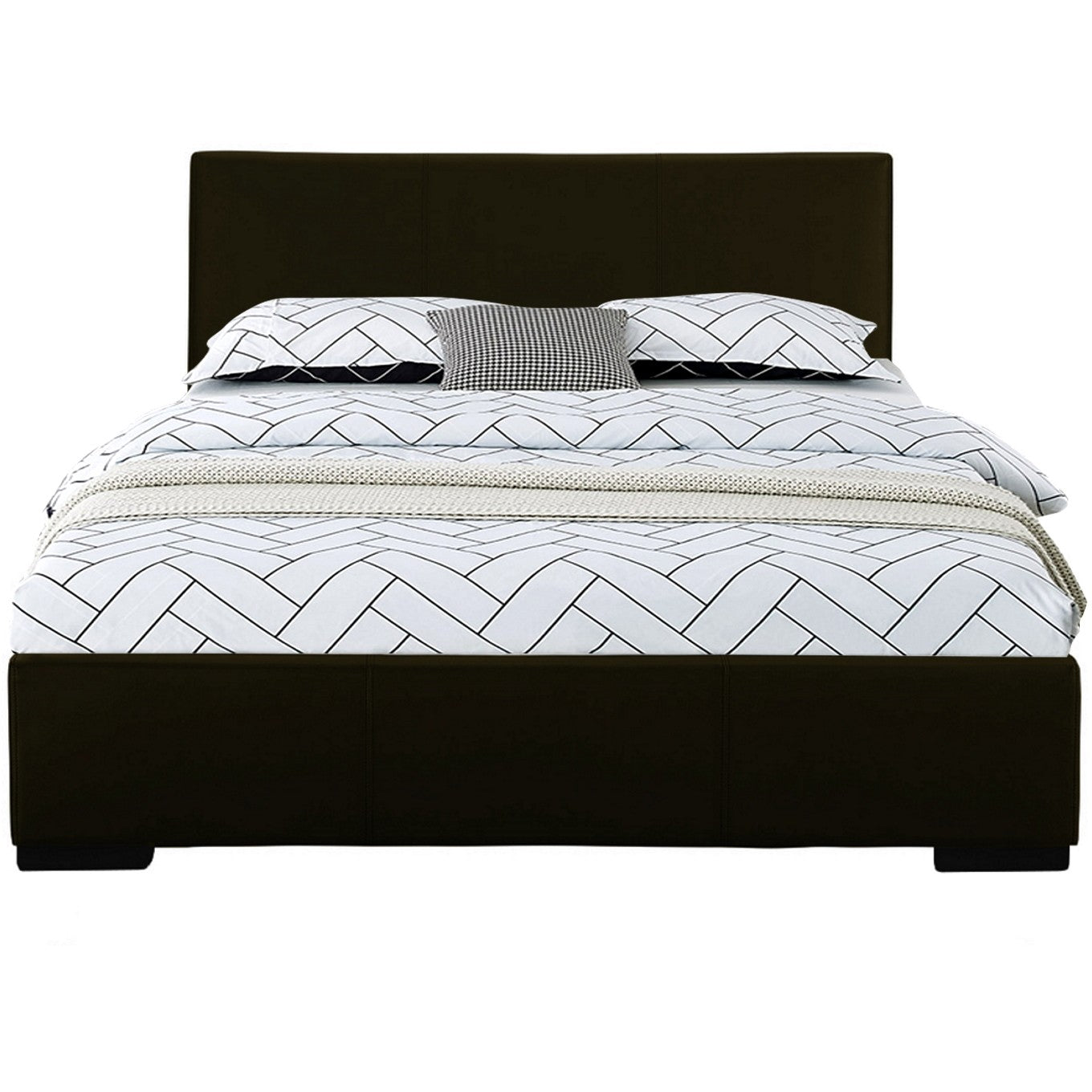 White Solid and Manufactured Wood Queen Upholstered Faux Leather Bed Frame