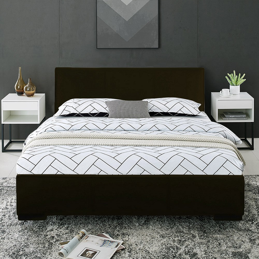 Gray Solid and Manufactured Wood Queen Upholstered Polyester Blend Bed Frame