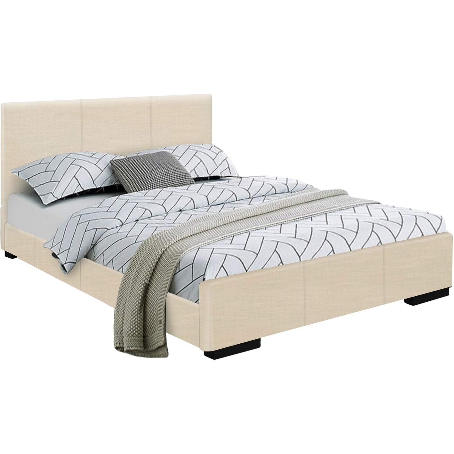 Gray Solid and Manufactured Wood Queen Upholstered Polyester Blend Bed Frame