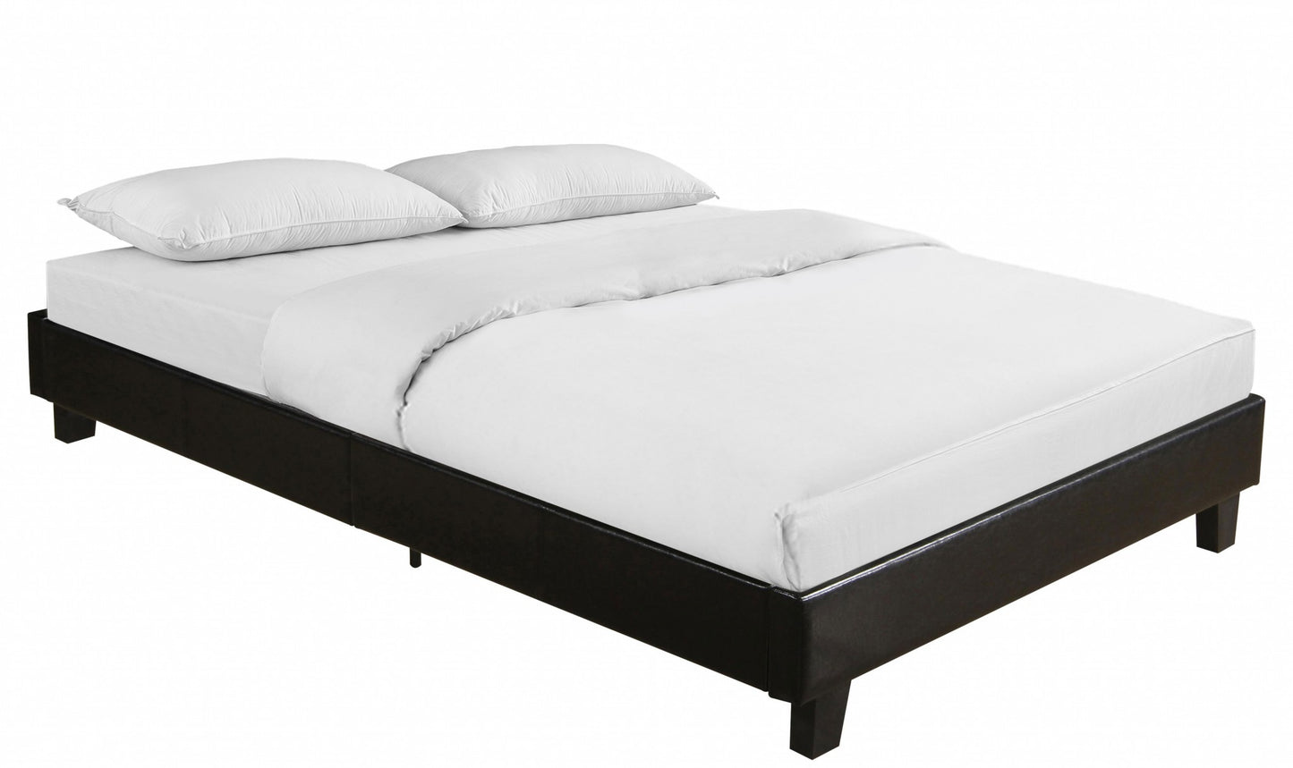 Black Solid and Manufactured Wood Queen Upholstered Faux Leather Bed Frame