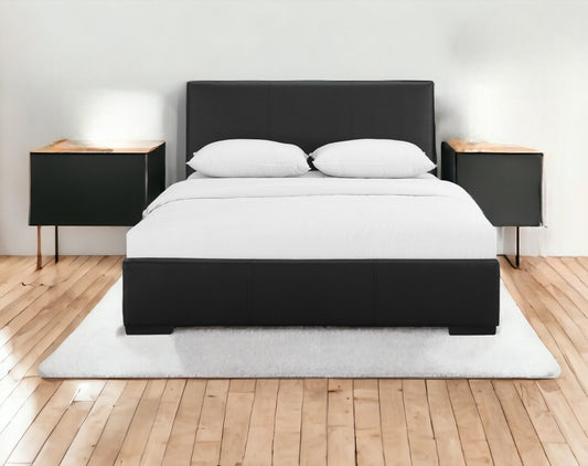 Black Solid and Manufactured Wood Full Upholstered Faux Leather Bed Frame