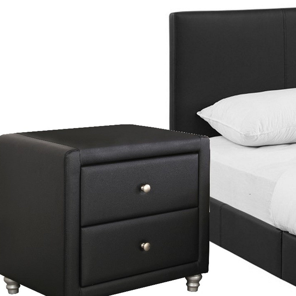 Solid Manufactured Wood Black Standard Bed Upholstered With Headboard