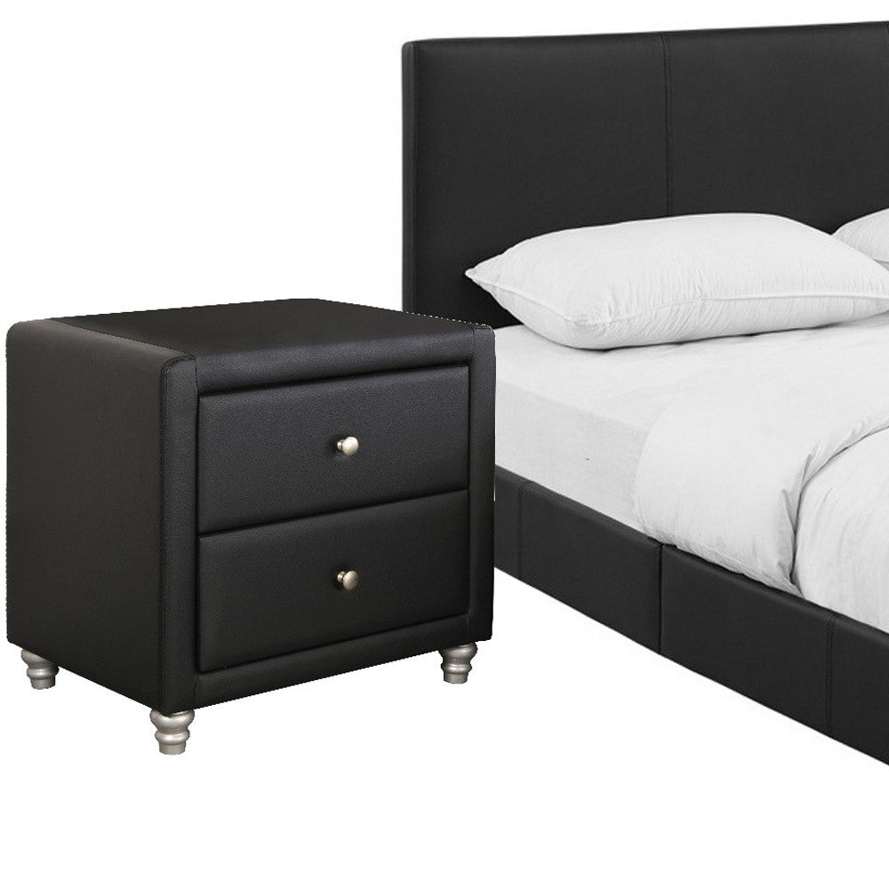 Solid Manufactured Wood Black Standard Bed Upholstered With Headboard