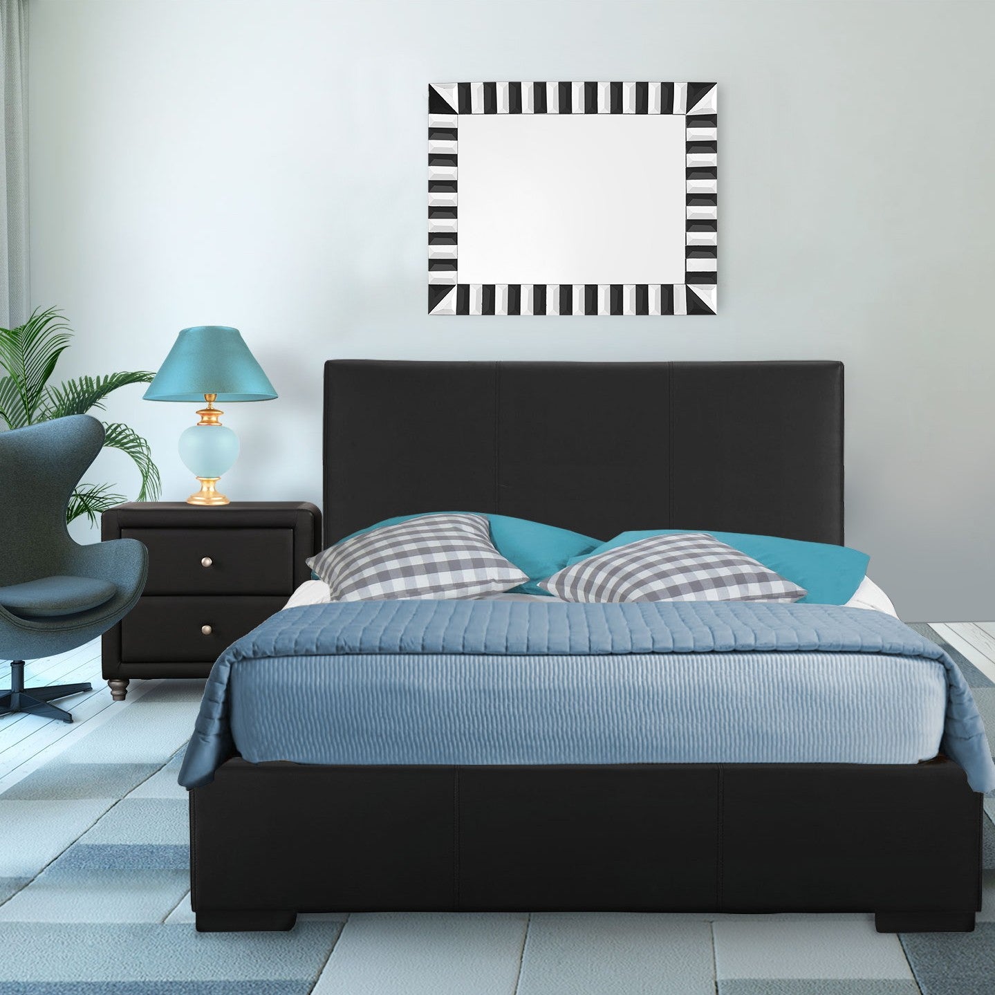 Solid Manufactured Wood Black Standard Bed Upholstered With Headboard