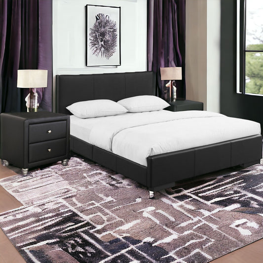 Black Wood And Faux Leather Twin Bed Frame