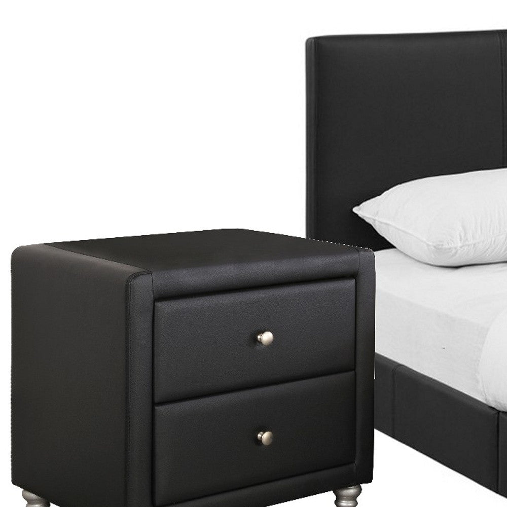 Solid Manufactured Wood Black Standard Bed Upholstered With Headboard