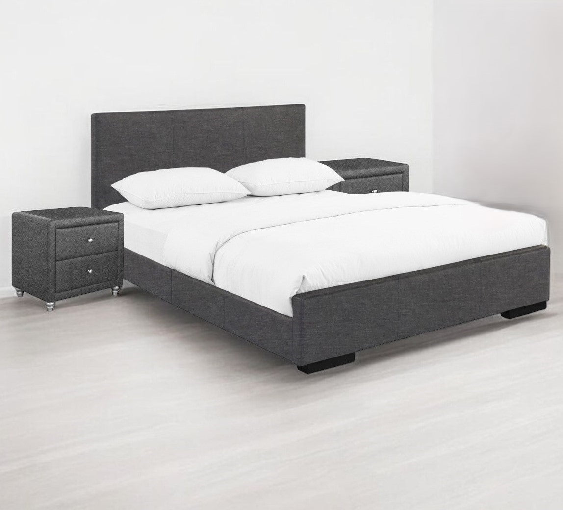 Solid Manufactured Wood Black Standard Bed Upholstered With Headboard