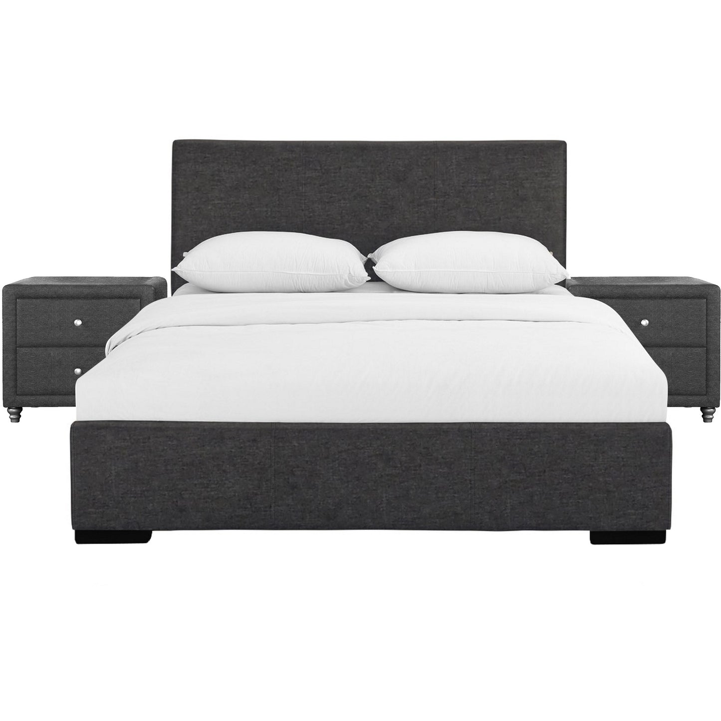 Solid Manufactured Wood Black Standard Bed Upholstered With Headboard