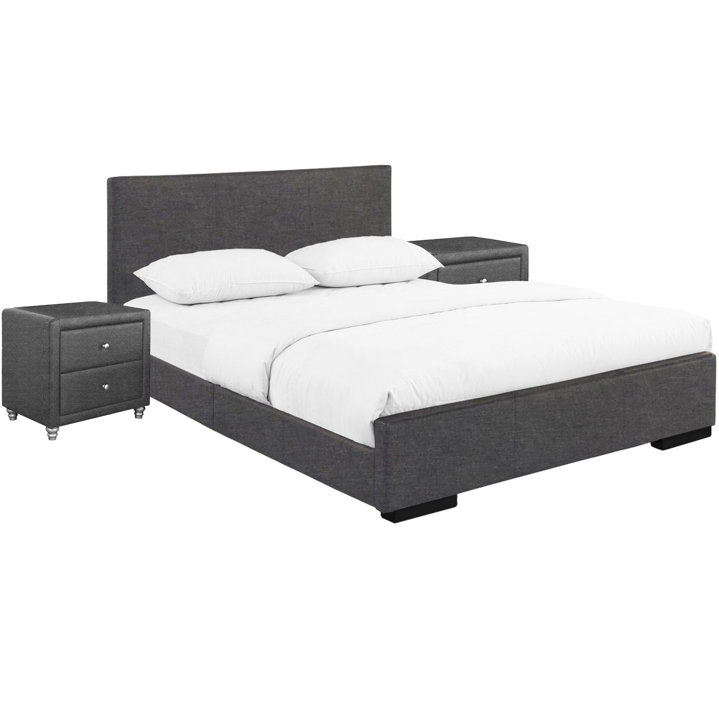 Solid Manufactured Wood Black Standard Bed Upholstered With Headboard