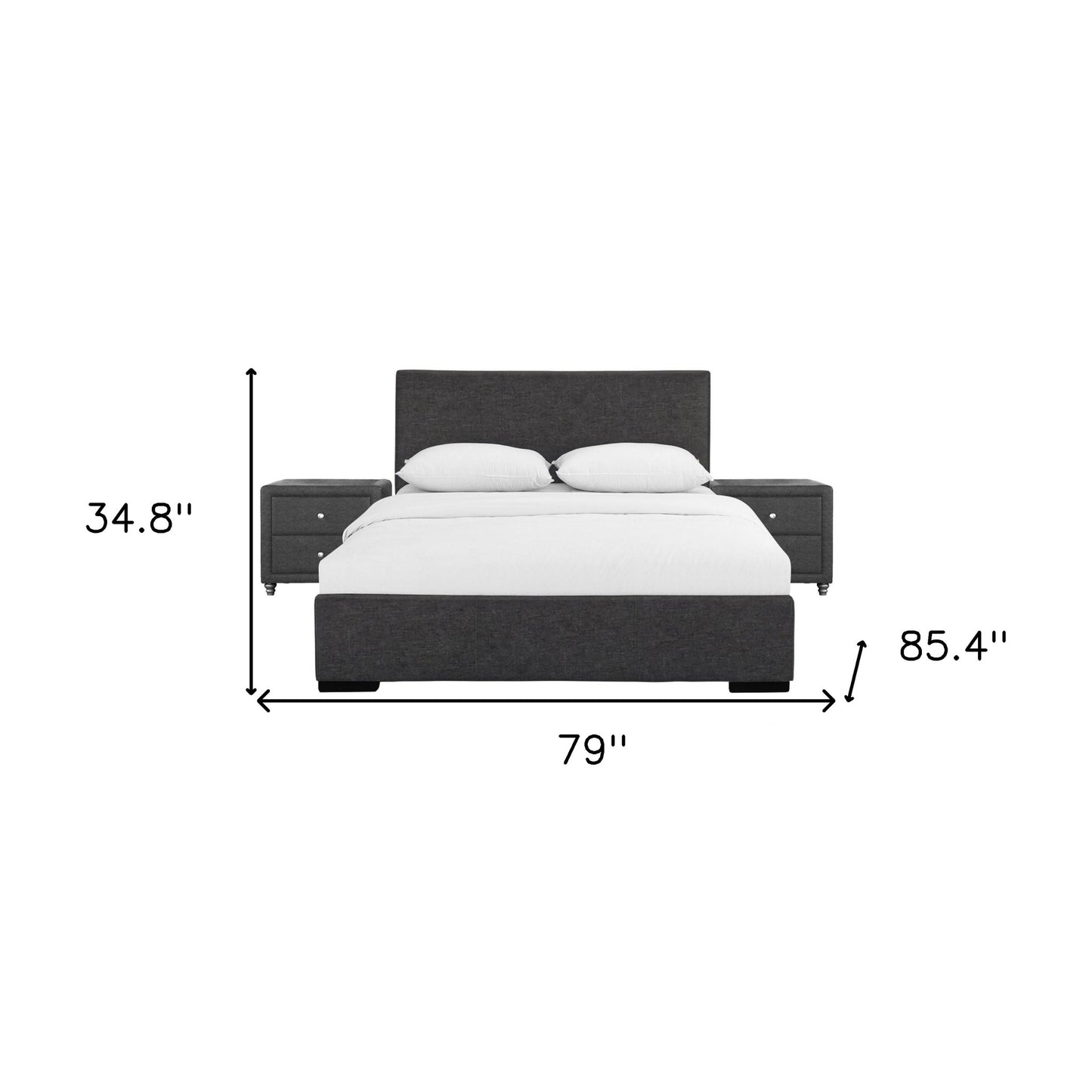 Solid Manufactured Wood Black Standard Bed Upholstered With Headboard