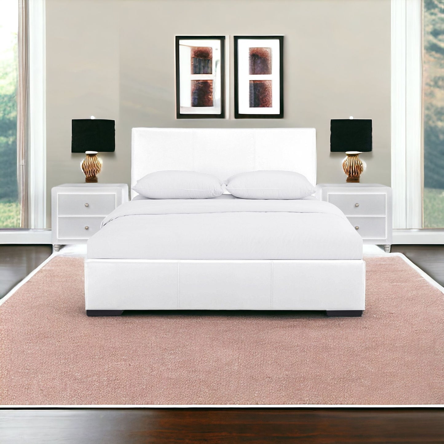 Solid Manufactured Wood Black Standard Bed Upholstered With Headboard