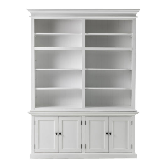 87" White Solid Wood Adjustable Four Tier Bookcase