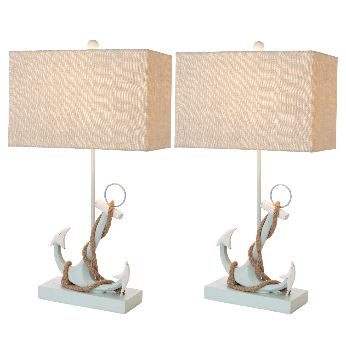 Set of Two 28" Blue Coastal Anchor Table Lamps With Beige Shade