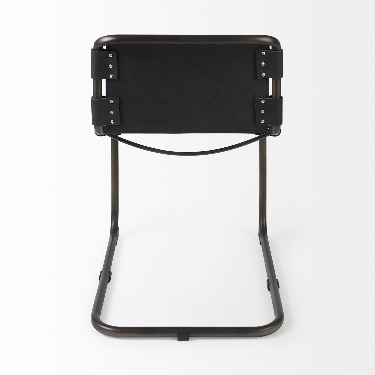 Black Leather Metal Open Back Dining Side Chair