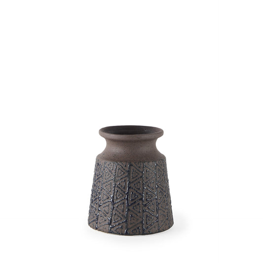 6" Brown and Blue Tribal Ceramic Vase