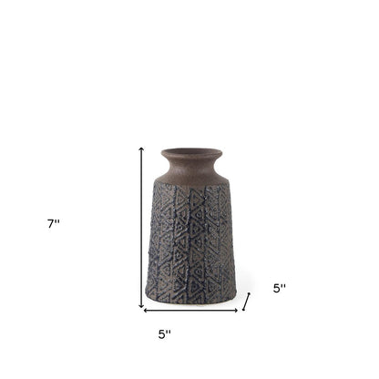 7" Brown Abstract Cylinder Ceramic Table Vase