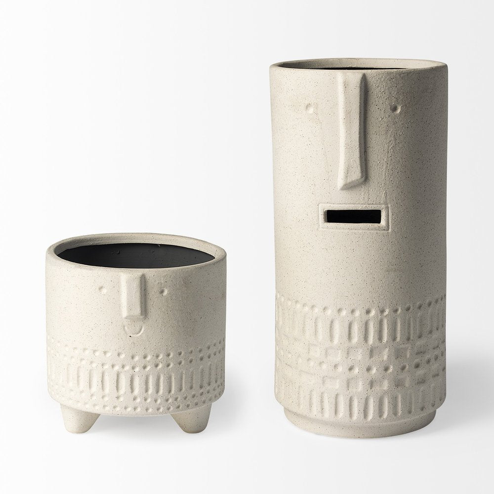 7" White Abstract Cylinder Ceramic Table Vase