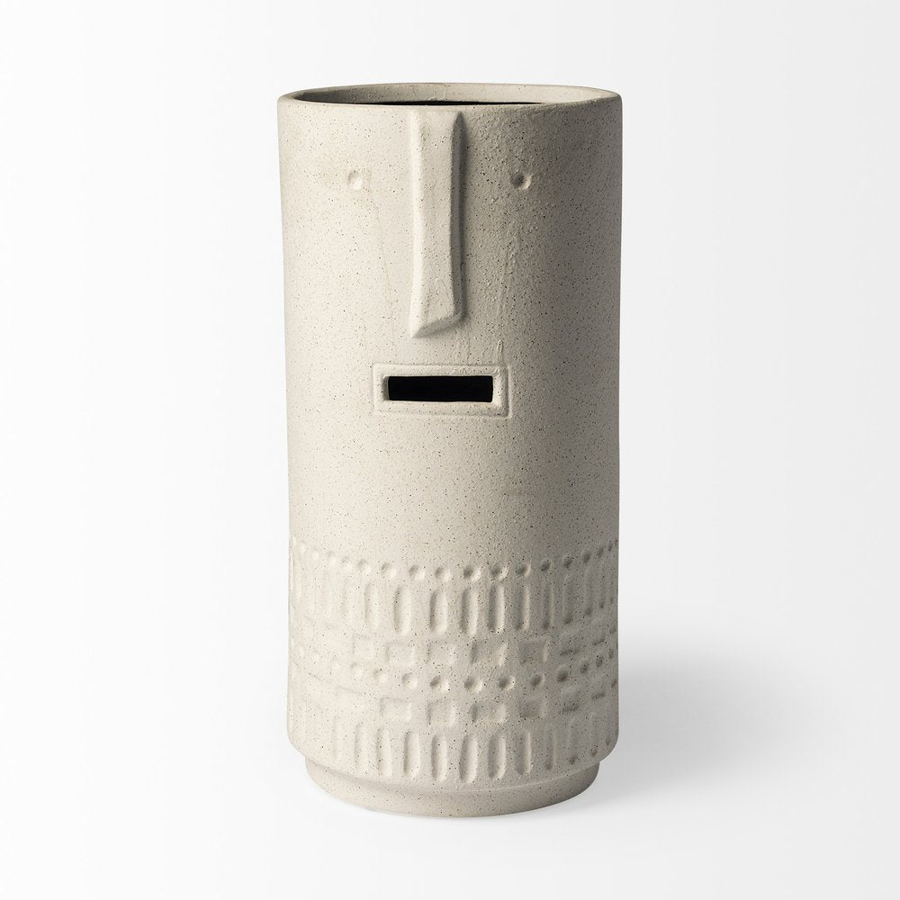 14" White Abstract Cylinder Ceramic Table Vase