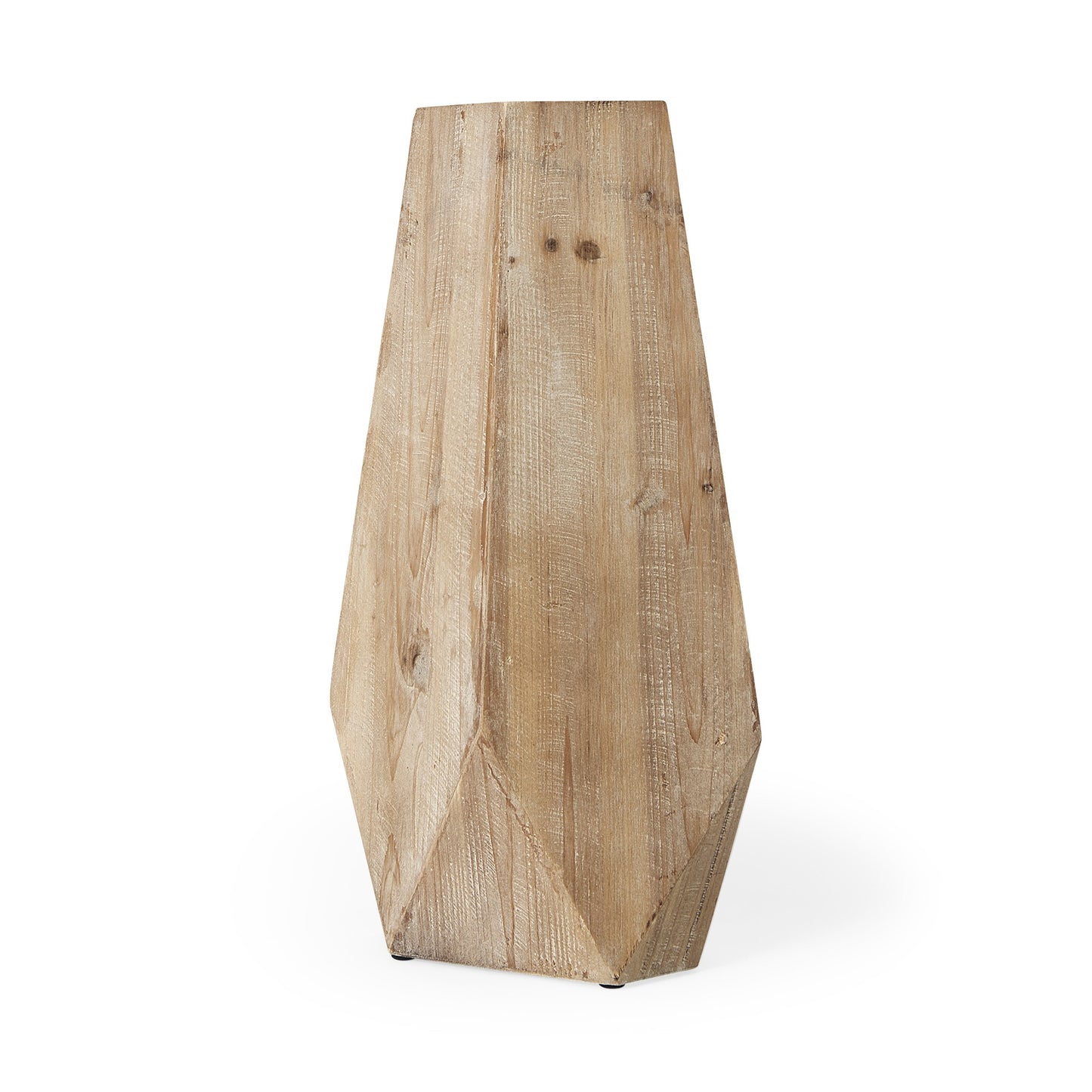 19" Natural Solid Wood Faceted Geometric Table Vase