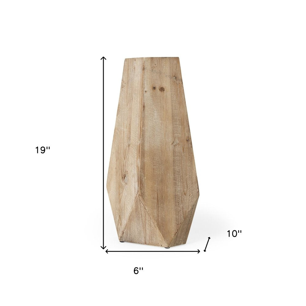 19" Natural Geometric Cylinder Solid Wood Table Vase