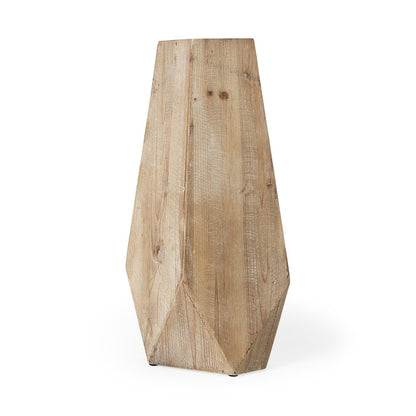 19" Natural Geometric Cylinder Solid Wood Table Vase