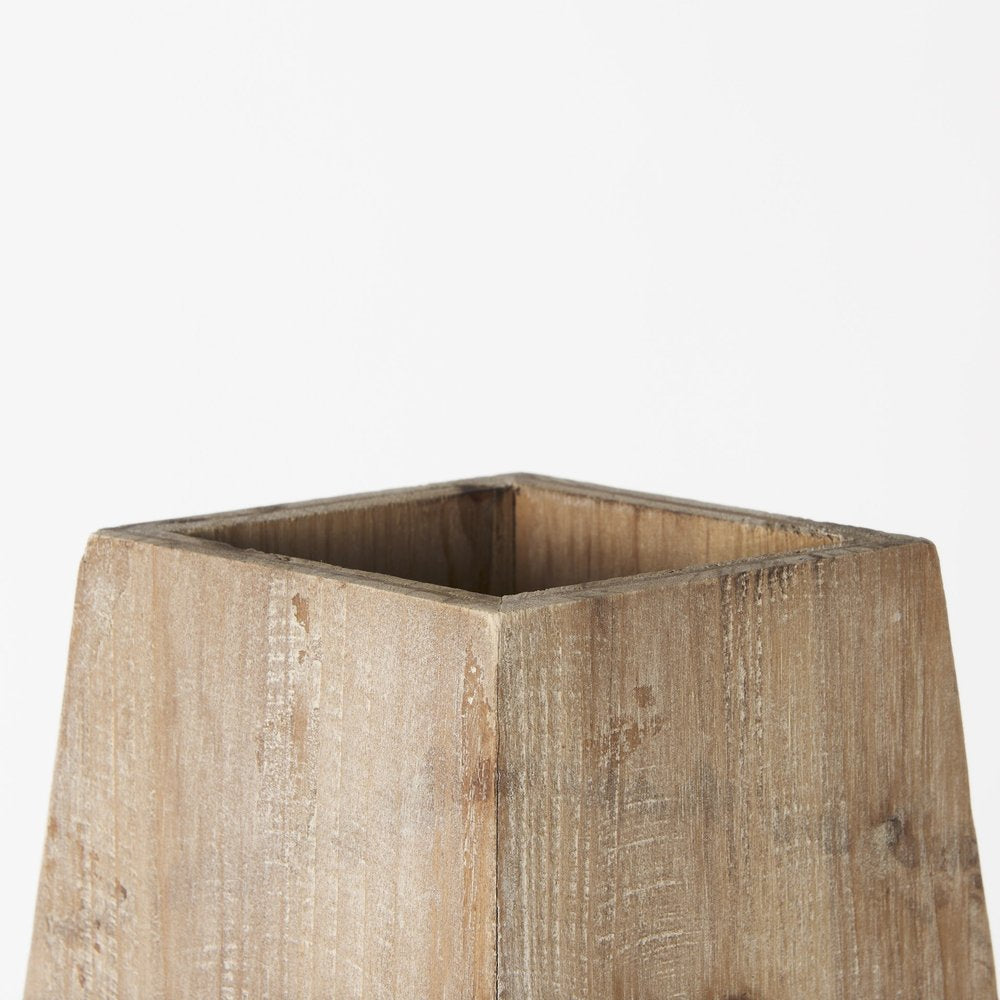19" Natural Geometric Cylinder Solid Wood Table Vase