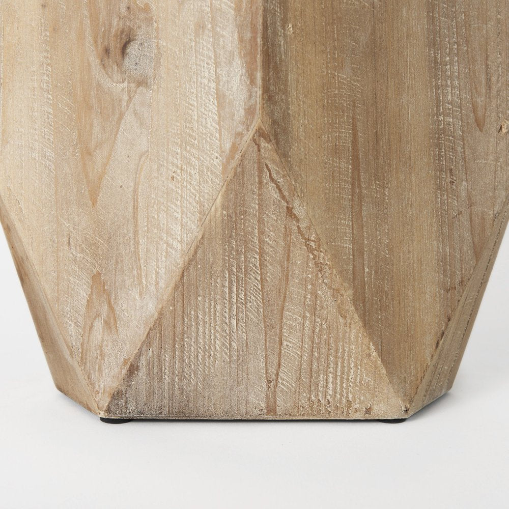 19" Natural Geometric Cylinder Solid Wood Table Vase