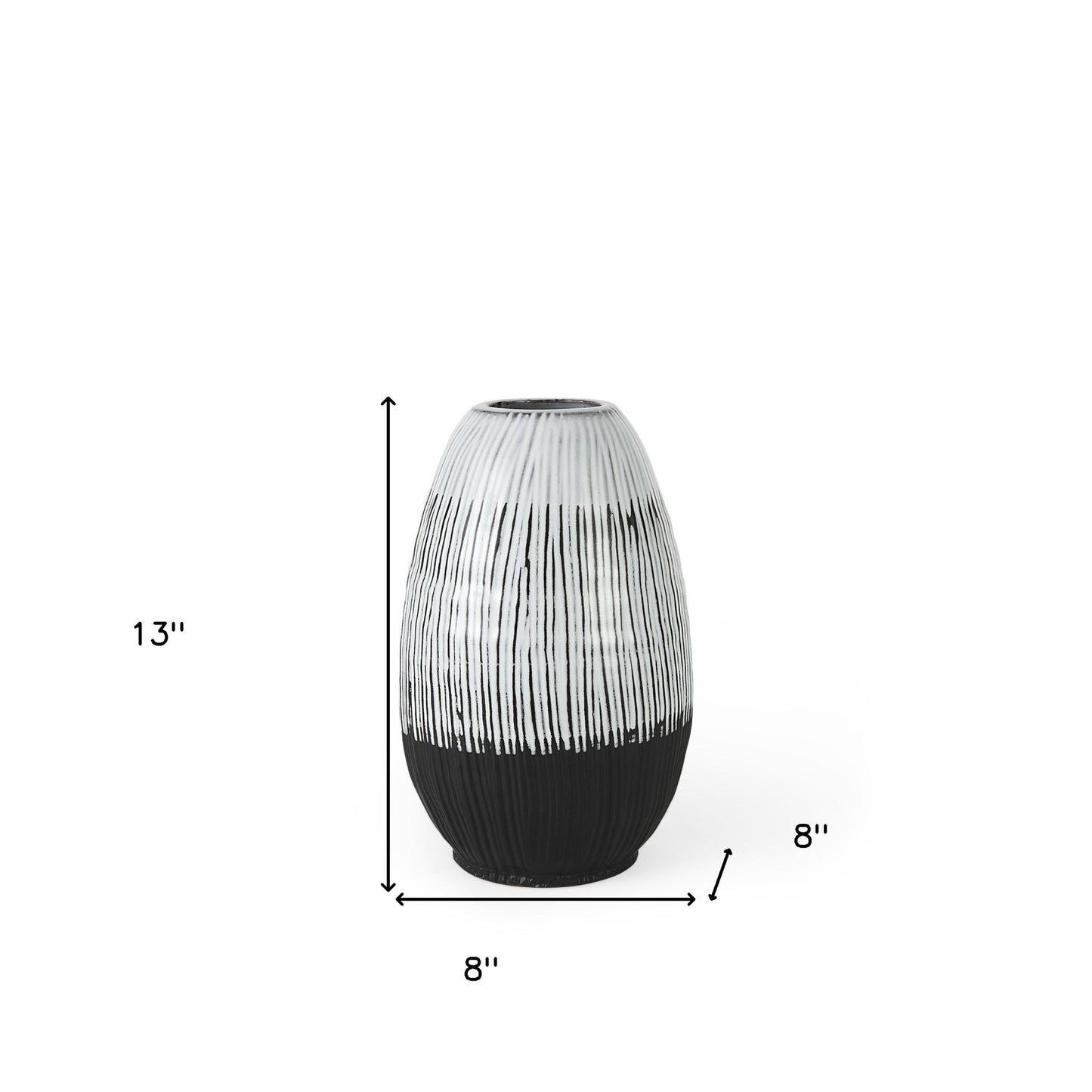 13" Black White and Gray Patterned Lines Ceramic Vase