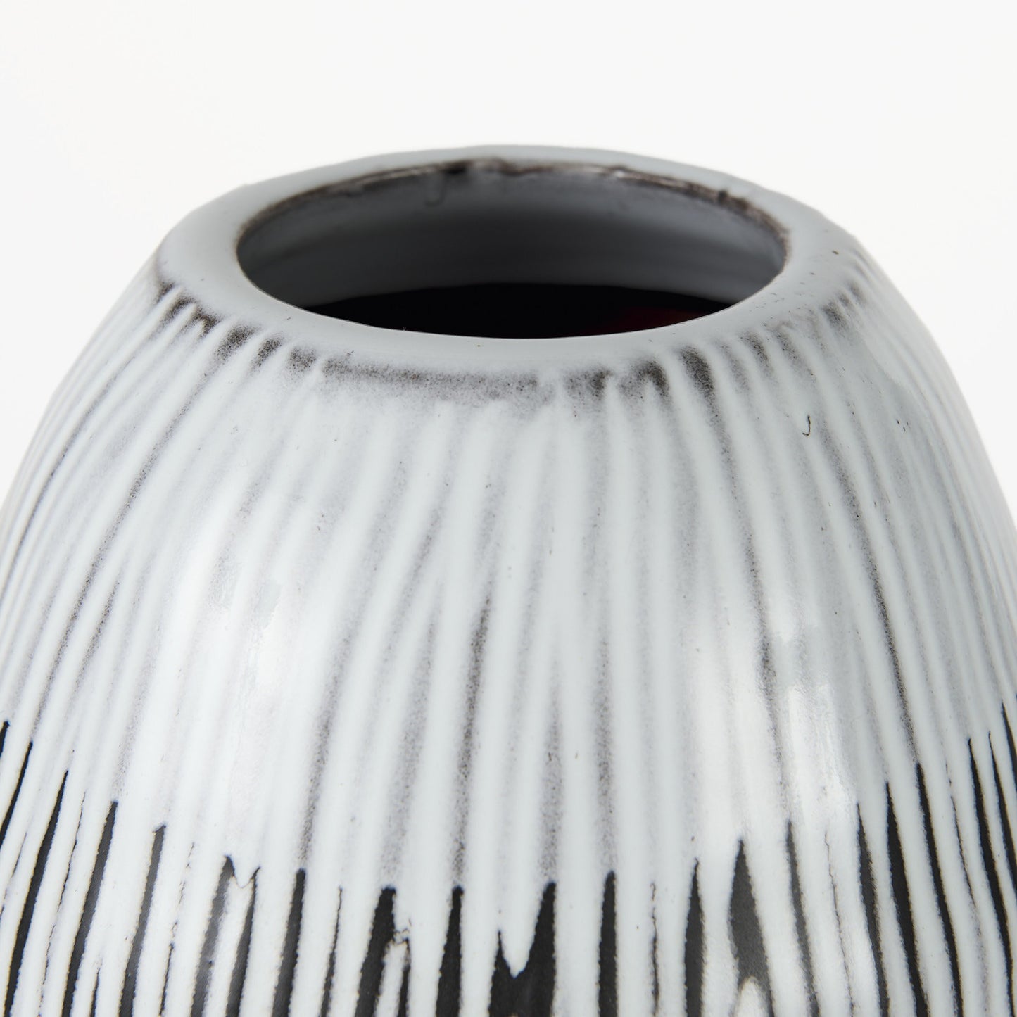 13" Black White and Gray Patterned Lines Ceramic Vase