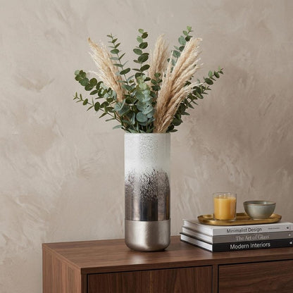 13" White Abstract Crystal Glass Cylinder Table Vase