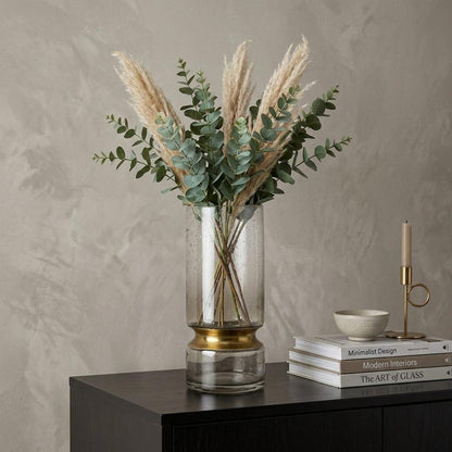 11" Gold Abstract Cylinder Crystal Glass Table Vase