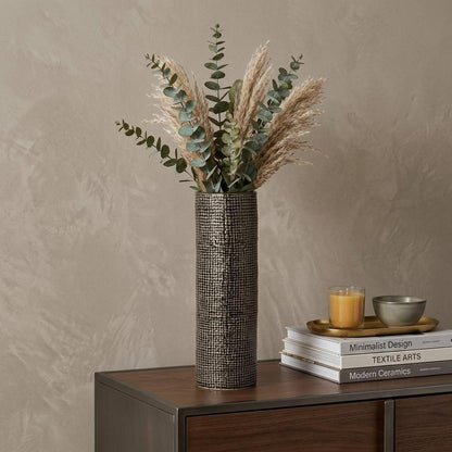 10" Black And Gold Abstract Cylinder Ceramic Table Vase