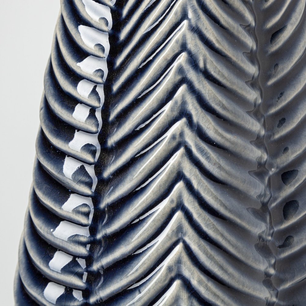 16" Navy Blue And White Abstract Ceramic Table Vase