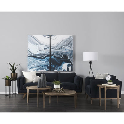 16" Navy Blue And White Abstract Ceramic Table Vase