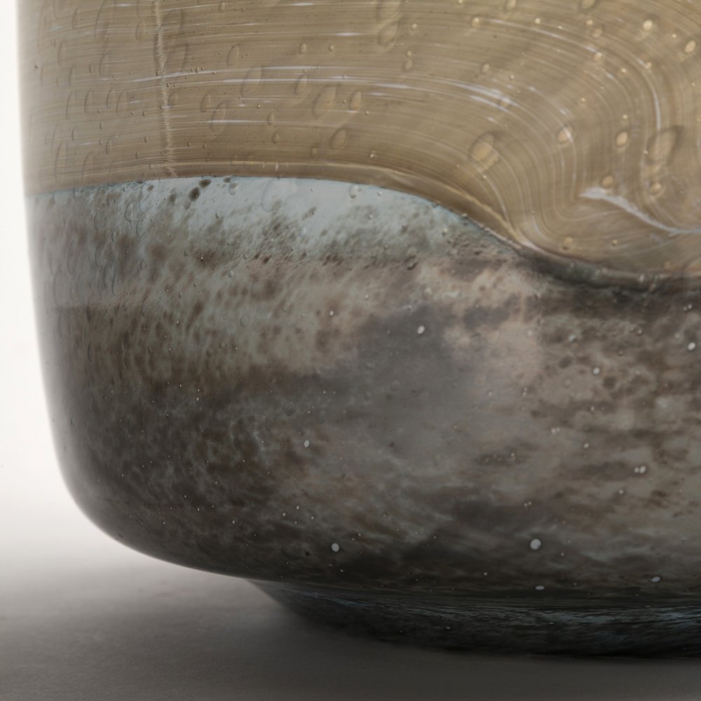 9" Blue And Brown Seeded Glass Table Vase