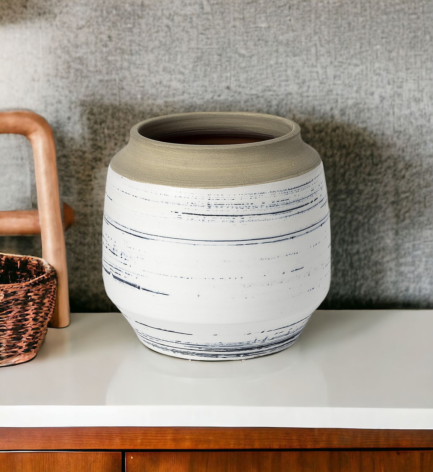 9" Blue White and Sand Coastal Ceramic Vase