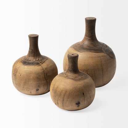 8" Brown Abstract Cylinder Solid Wood Table Vase