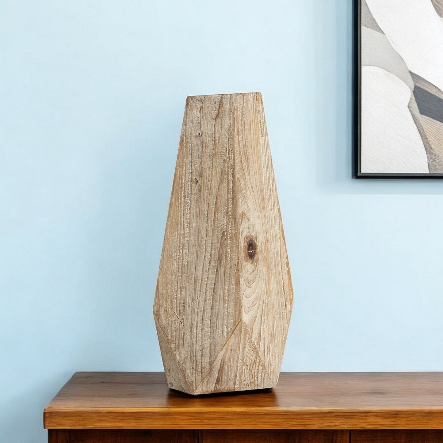 15" Natural Stain Geometric Wooden Vase