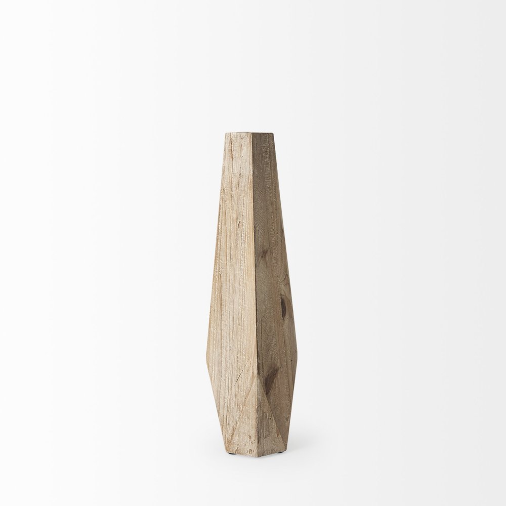 15" Natural Abstract Cylinder Solid Wood Table Vase