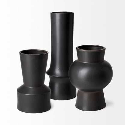 11" Black Abstract Cylinder Ceramic Table Vase