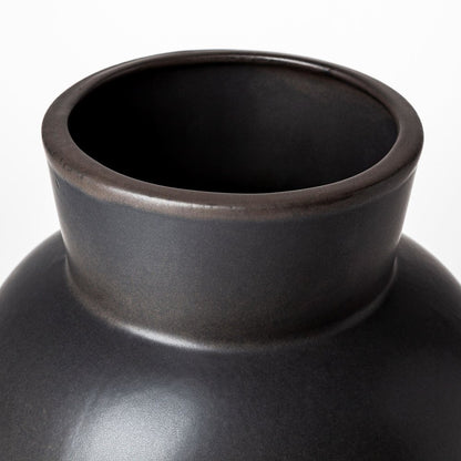 11" Black Abstract Cylinder Ceramic Table Vase