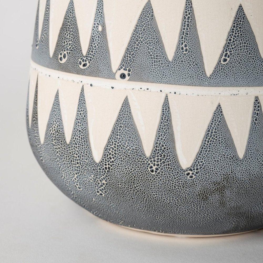 10" Gray And Ivory Geometric Cylinder Ceramic Table Vase