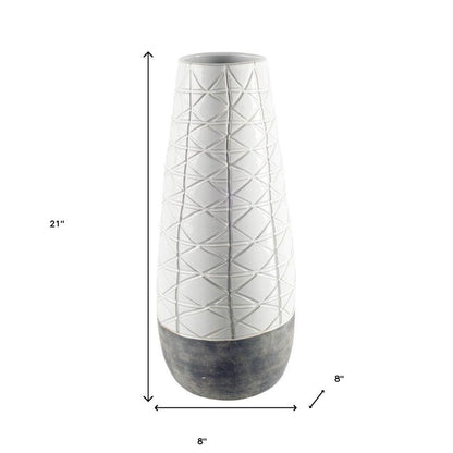 21" Gray And White Abstract Cylinder Ceramic Table Vase