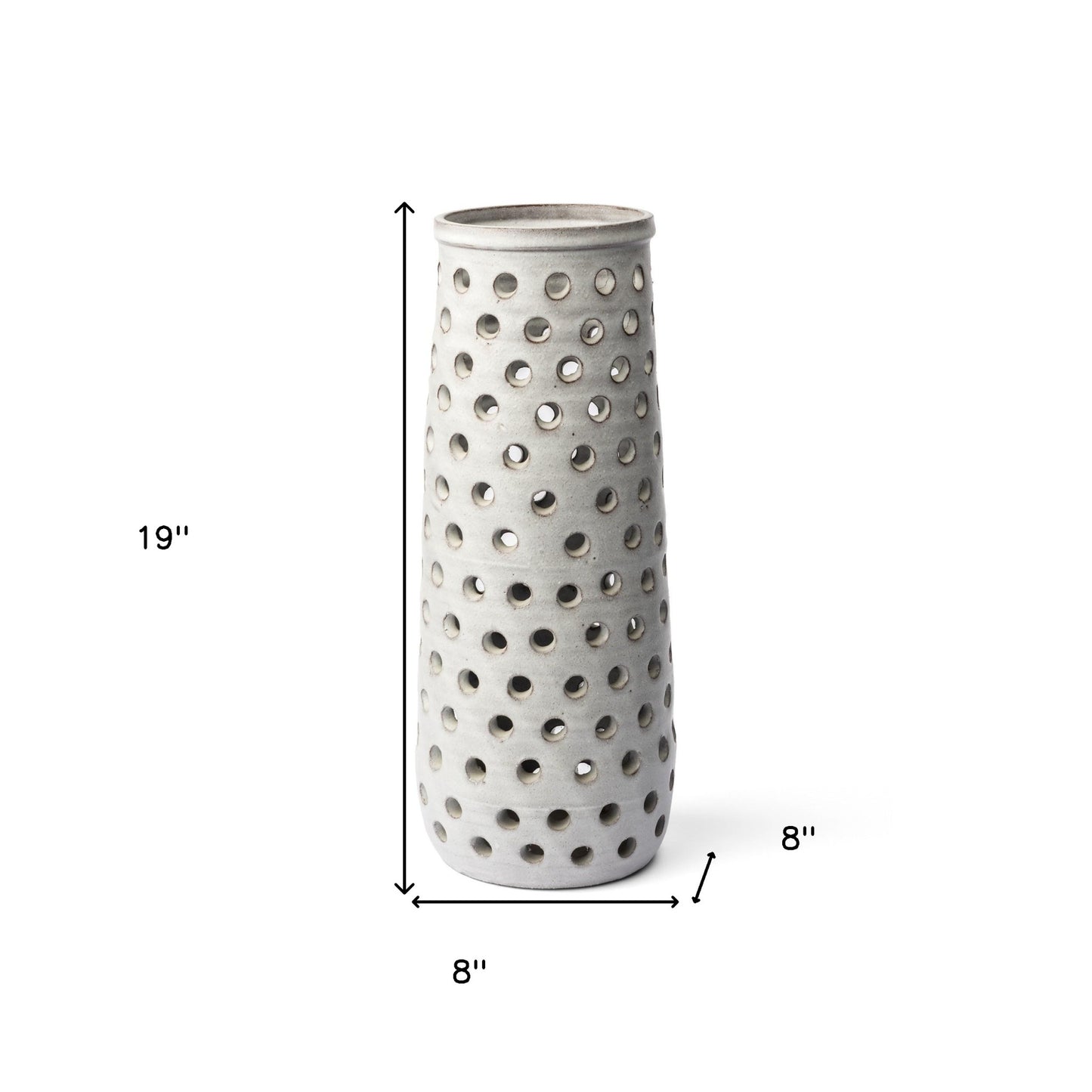 19" Organic White Glaze Pierced Dot Ceramic Vase