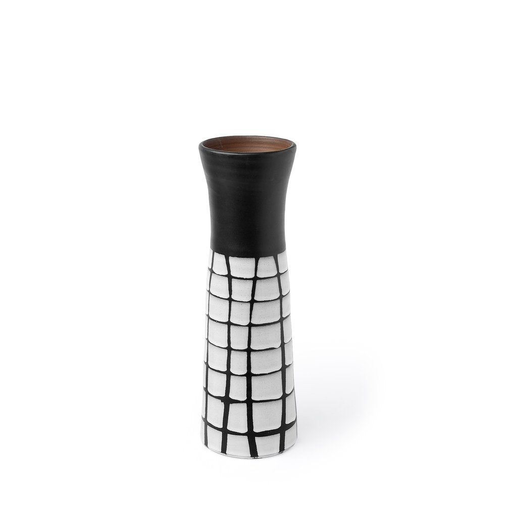 24" Black And White Abstract Cylinder Ceramic Table Vase