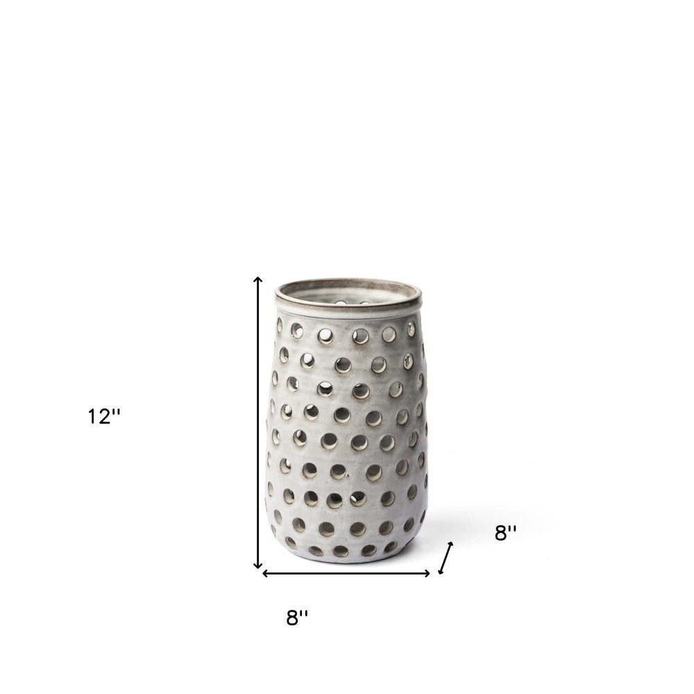12" White Abstract Cylinder Ceramic Table Vase