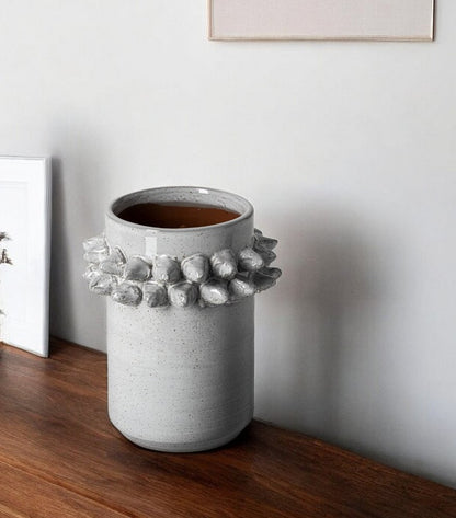 7" Gray Abstract Cylinder Spikey Ceramic Table Vase