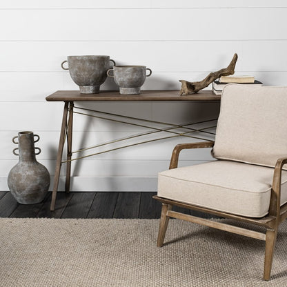 Rustic Whitewash Brown Double Handle Ceramic Vase