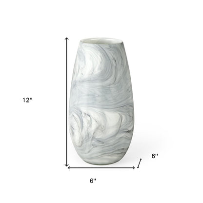 12" Gray And White Abstract Cylinder Crystal Glass Table Vase